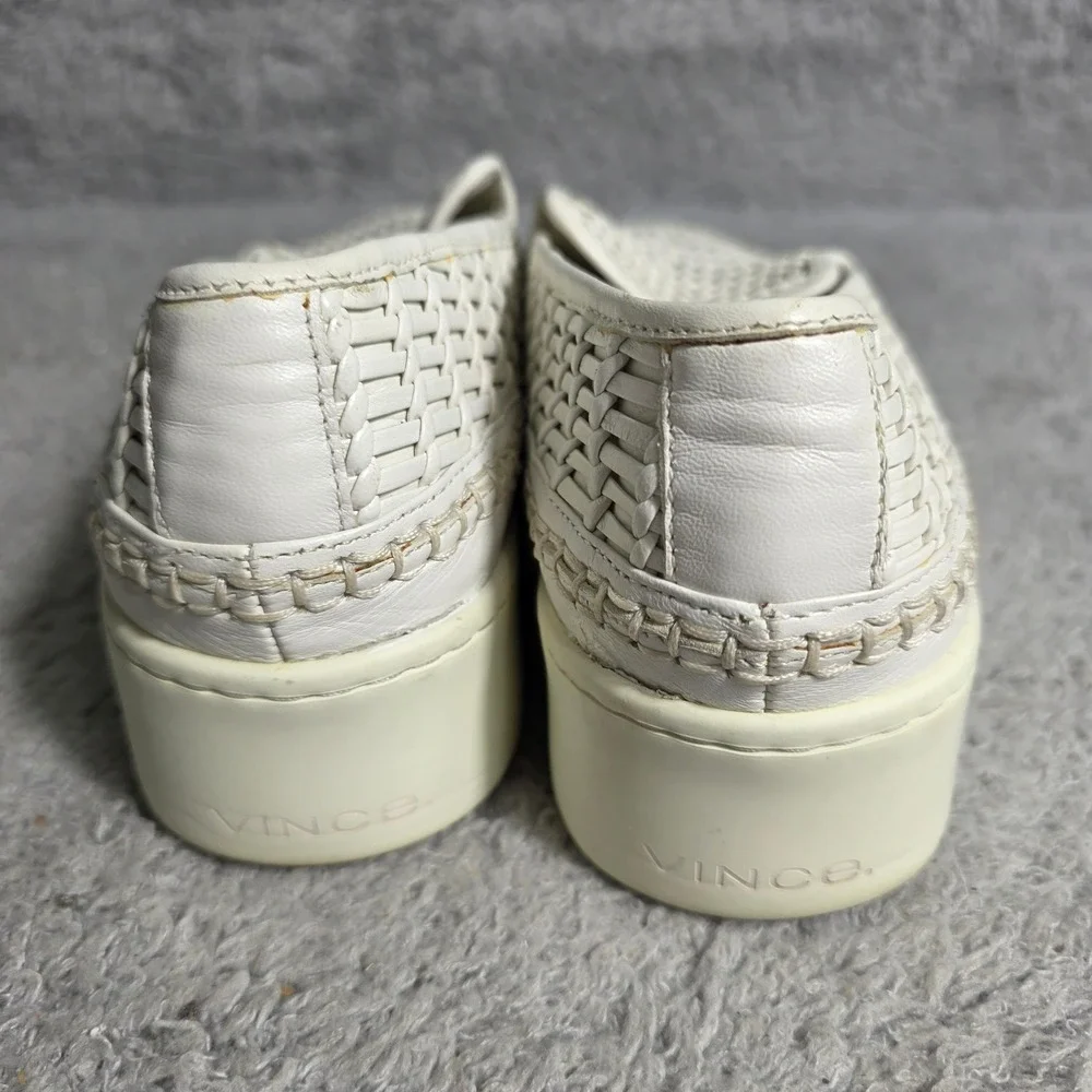 VINCE Woven Leather Platform Sneakers Slip‎ On Stafford White US 9.5 EUR 38.5